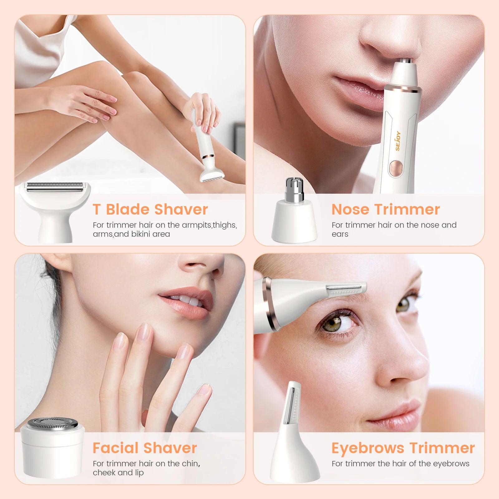 Depiladora Eléctrica 4 en 1 Indolora y Multifuncional